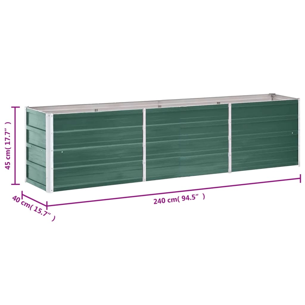Høybed galvanisert stål 240x40x45 cm grønn