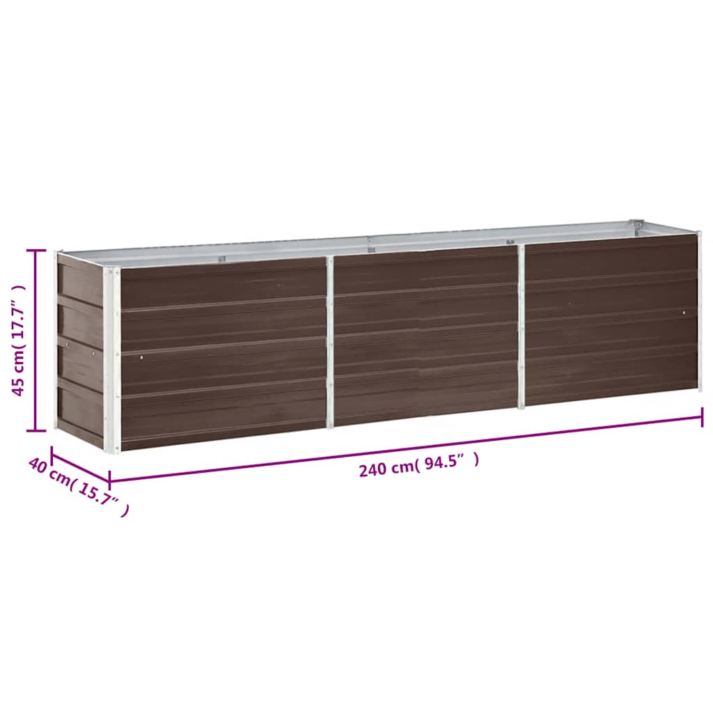 Høybed galvanisert stål 240x40x45 cm brun