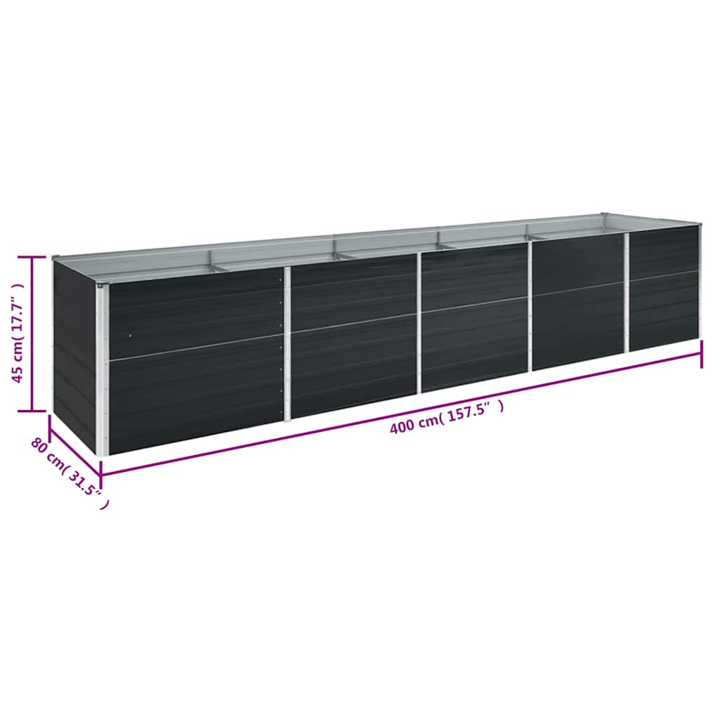 Høybed galvanisert stål 400x80x45 cm antrasitt