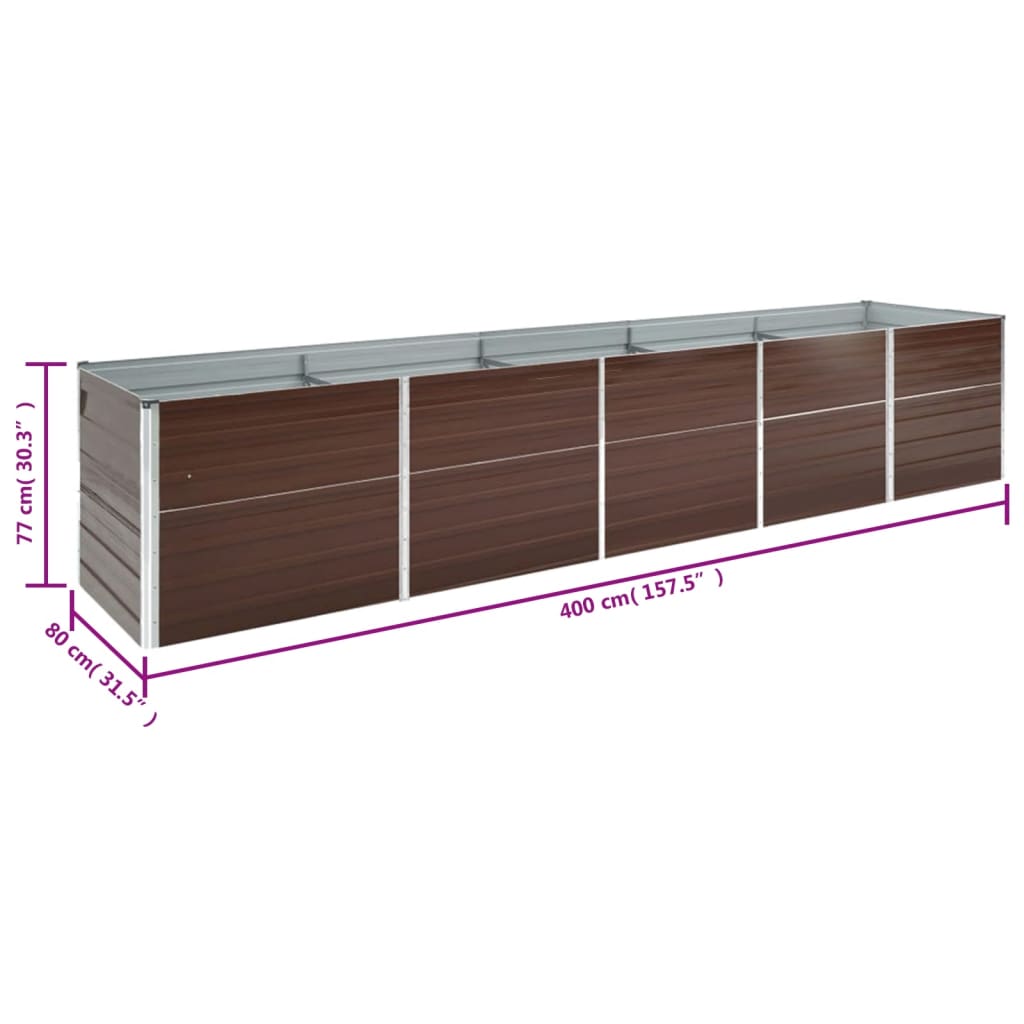Høybed galvanisert stål 400x80x77 cm brun