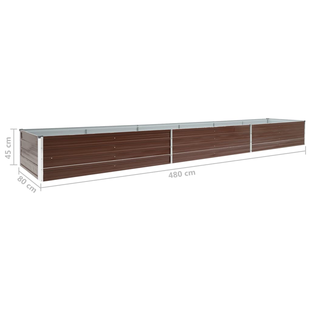 Høybed galvanisert stål 480x80x45 cm brun