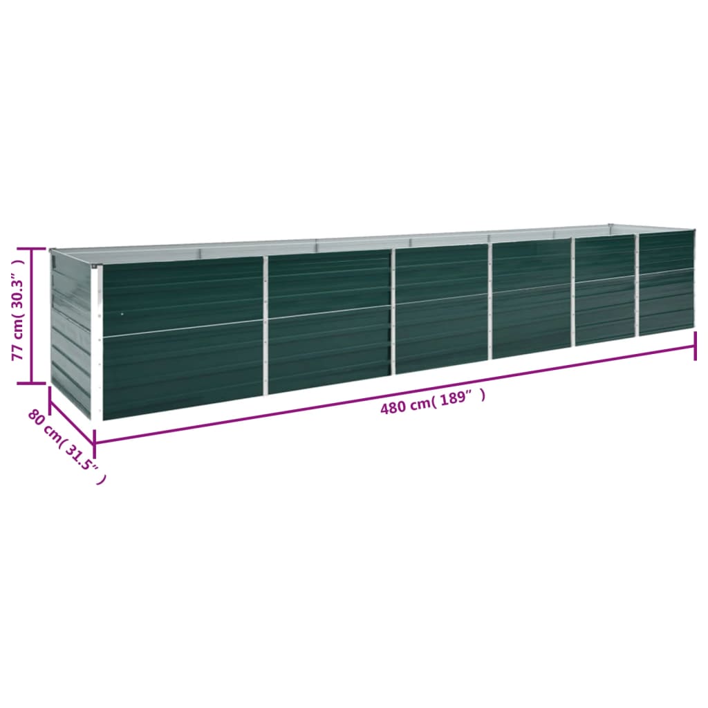 Høybed galvanisert stål 480x80x77 cm grønn