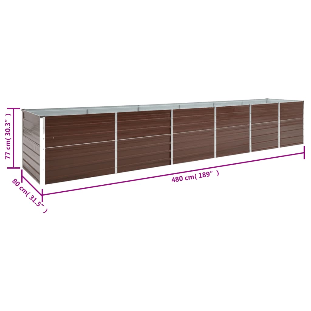 Høybed galvanisert stål 480x80x77 cm brun
