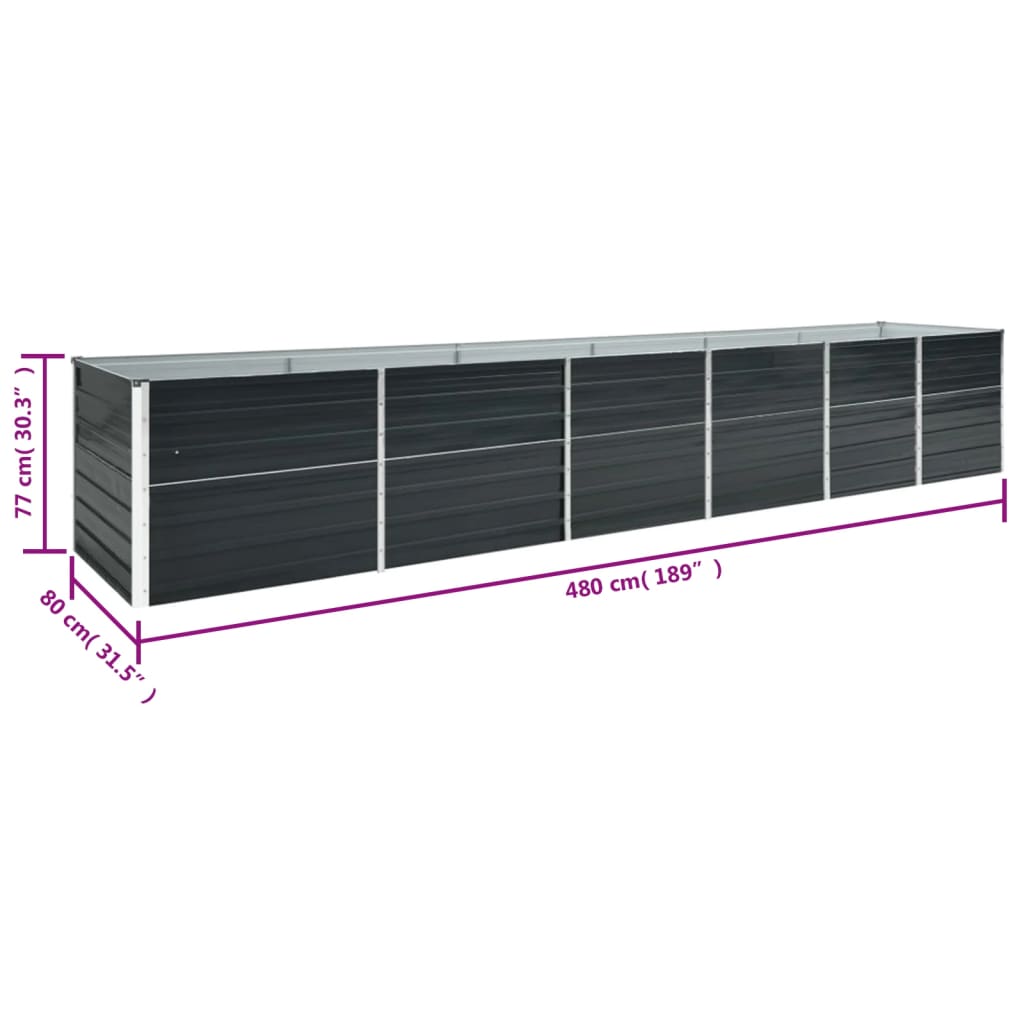 Høybed galvanisert stål 480x80x77 cm antrasitt