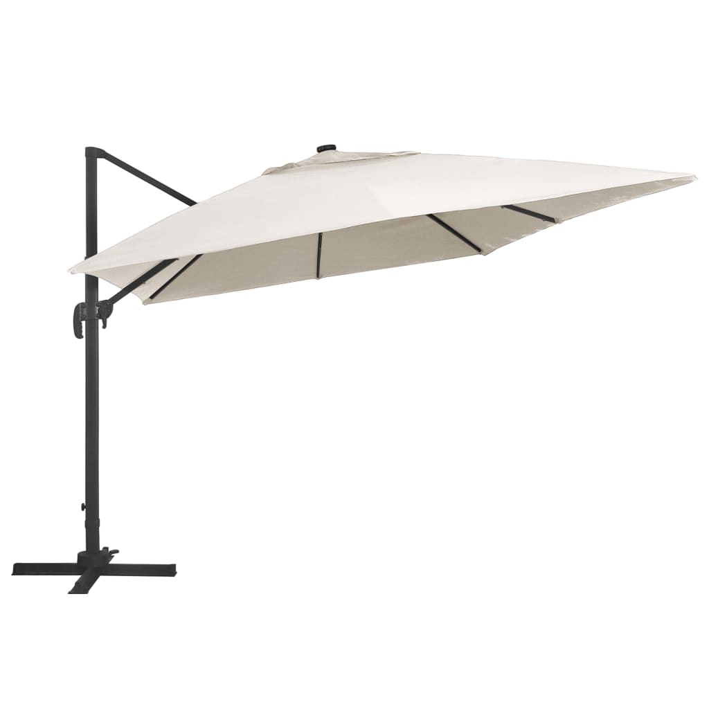 Hengende hageparasoll med LED og aluminiumsstang 400x300cm sand