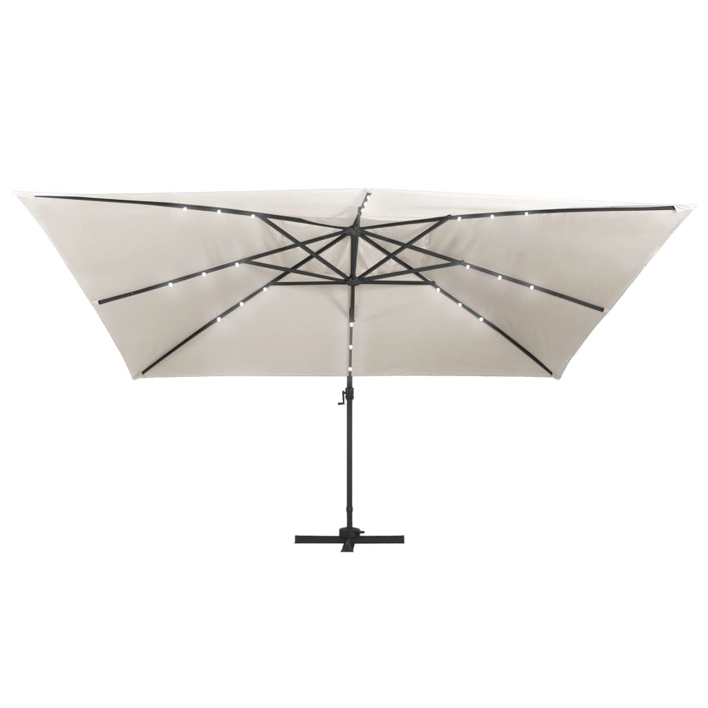 Hengende hageparasoll med LED og aluminiumsstang 400x300cm sand