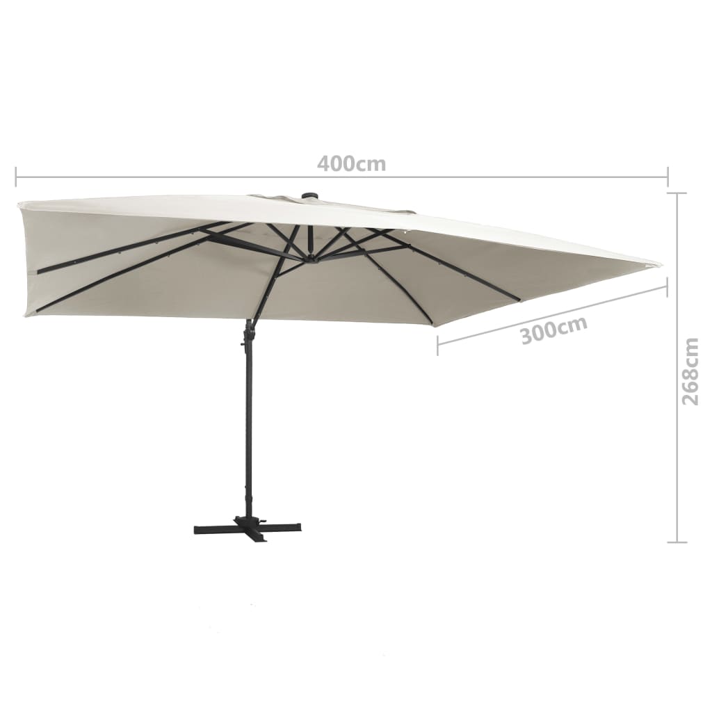 Hengende hageparasoll med LED og aluminiumsstang 400x300cm sand
