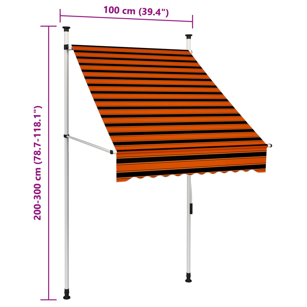 Manuell uttrekkbar markise 100 cm oransje og brun