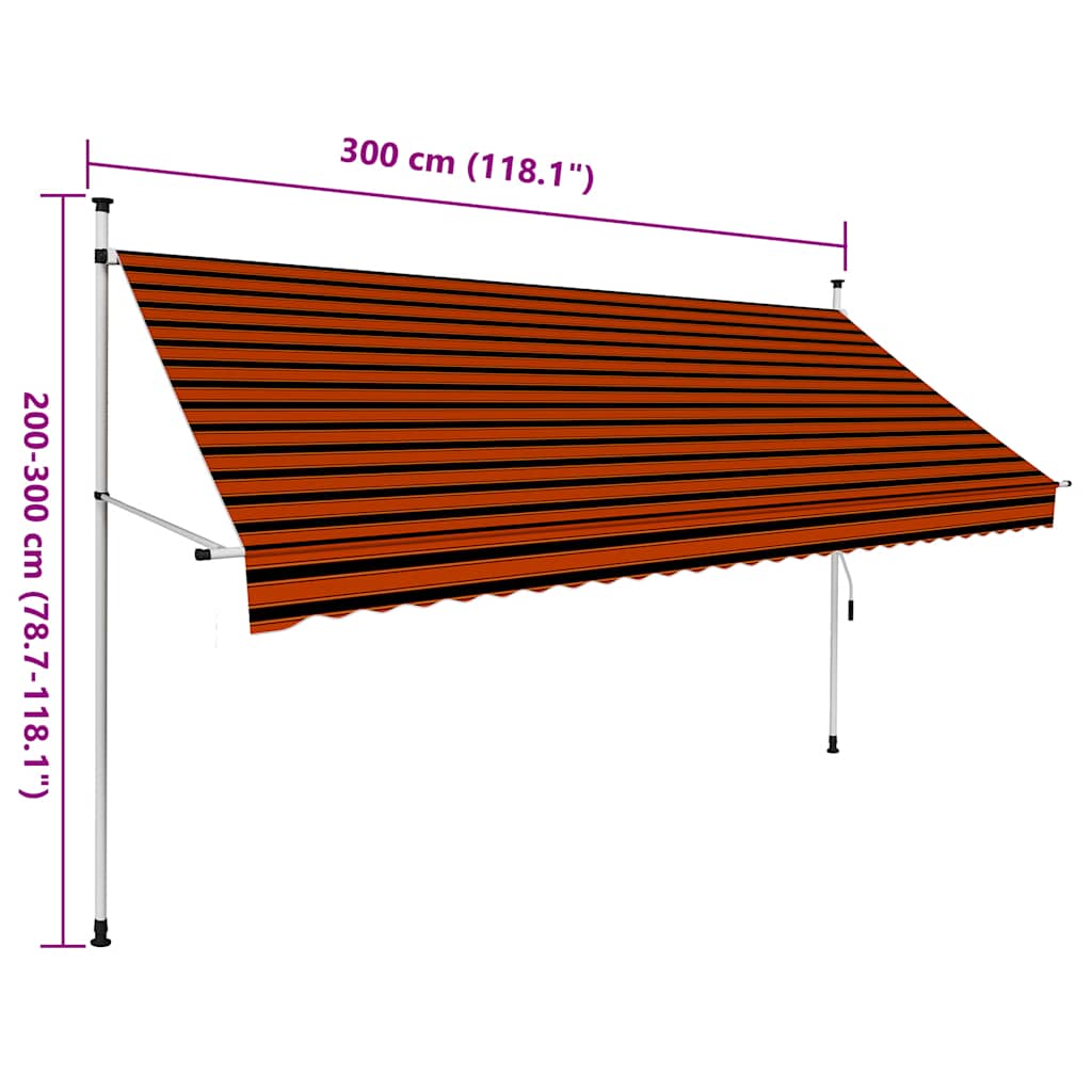 Manuell uttrekkbar markise 300 cm oransje og brun