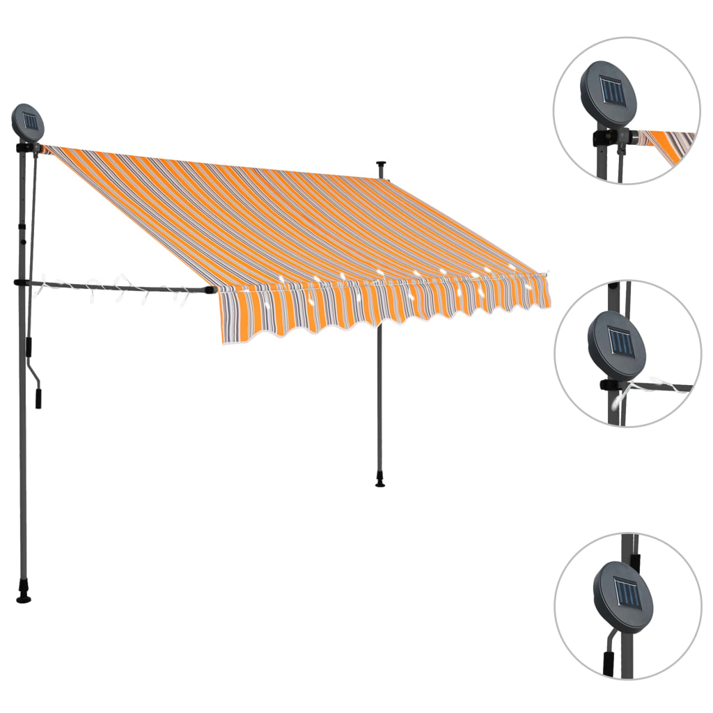 Manuell uttrekkbar markise med LED 300 cm gul og blå