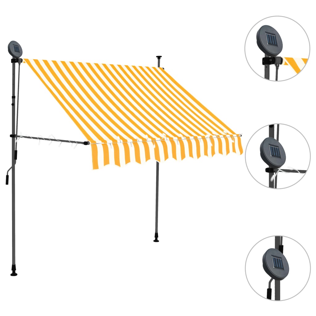 Manuell uttrekkbar markise med LED 100 cm hvit og oransje