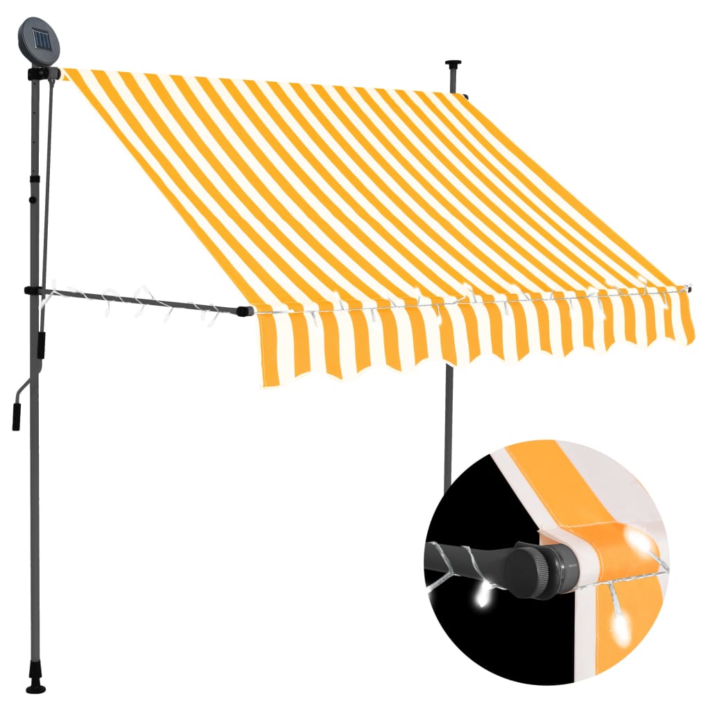 Manuell uttrekkbar markise med LED 200 cm hvit og oransje