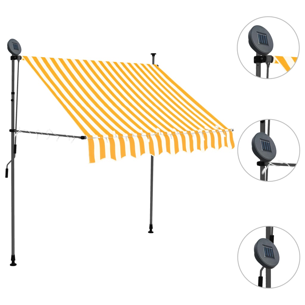 Manuell uttrekkbar markise med LED 200 cm hvit og oransje
