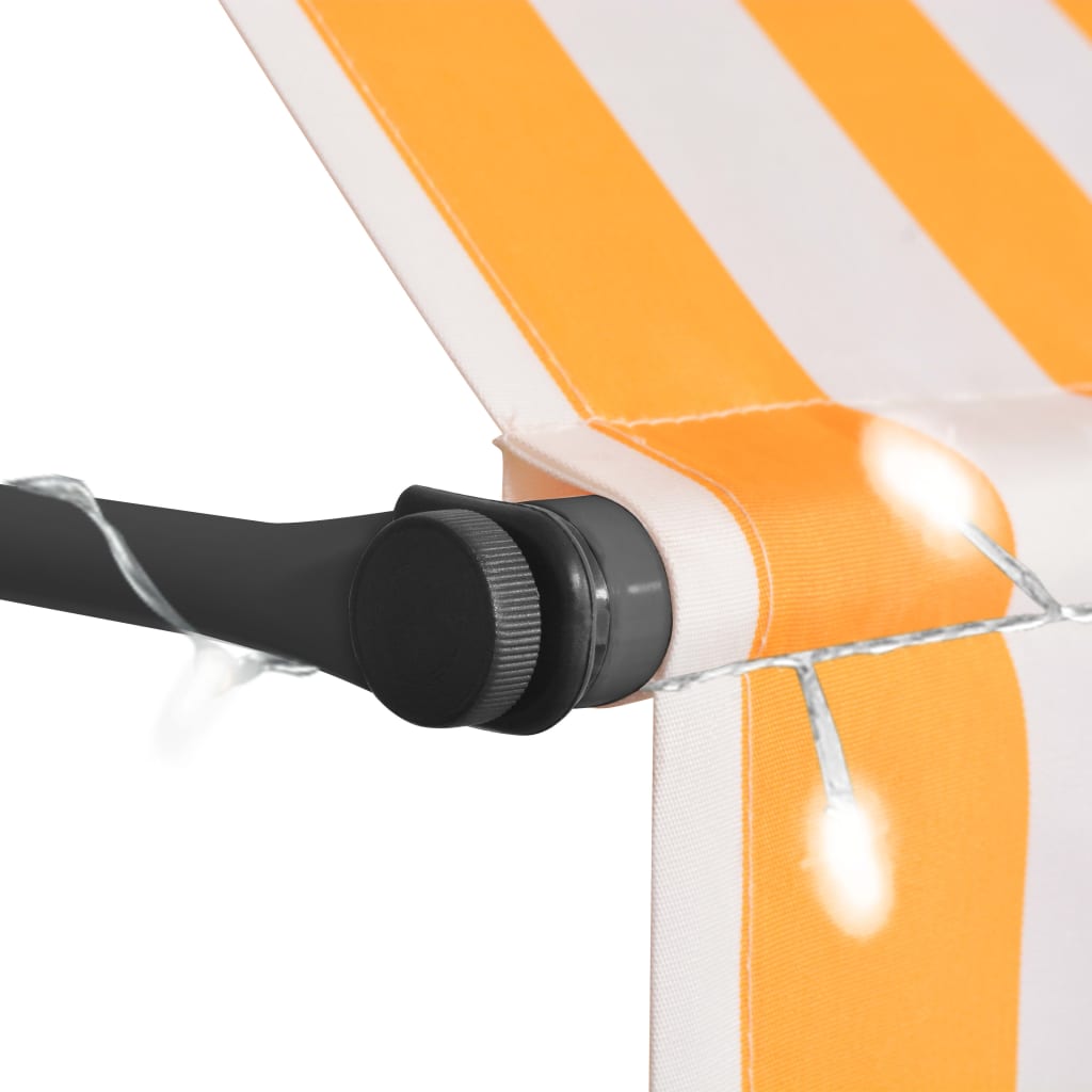 Manuell uttrekkbar markise med LED 200 cm hvit og oransje