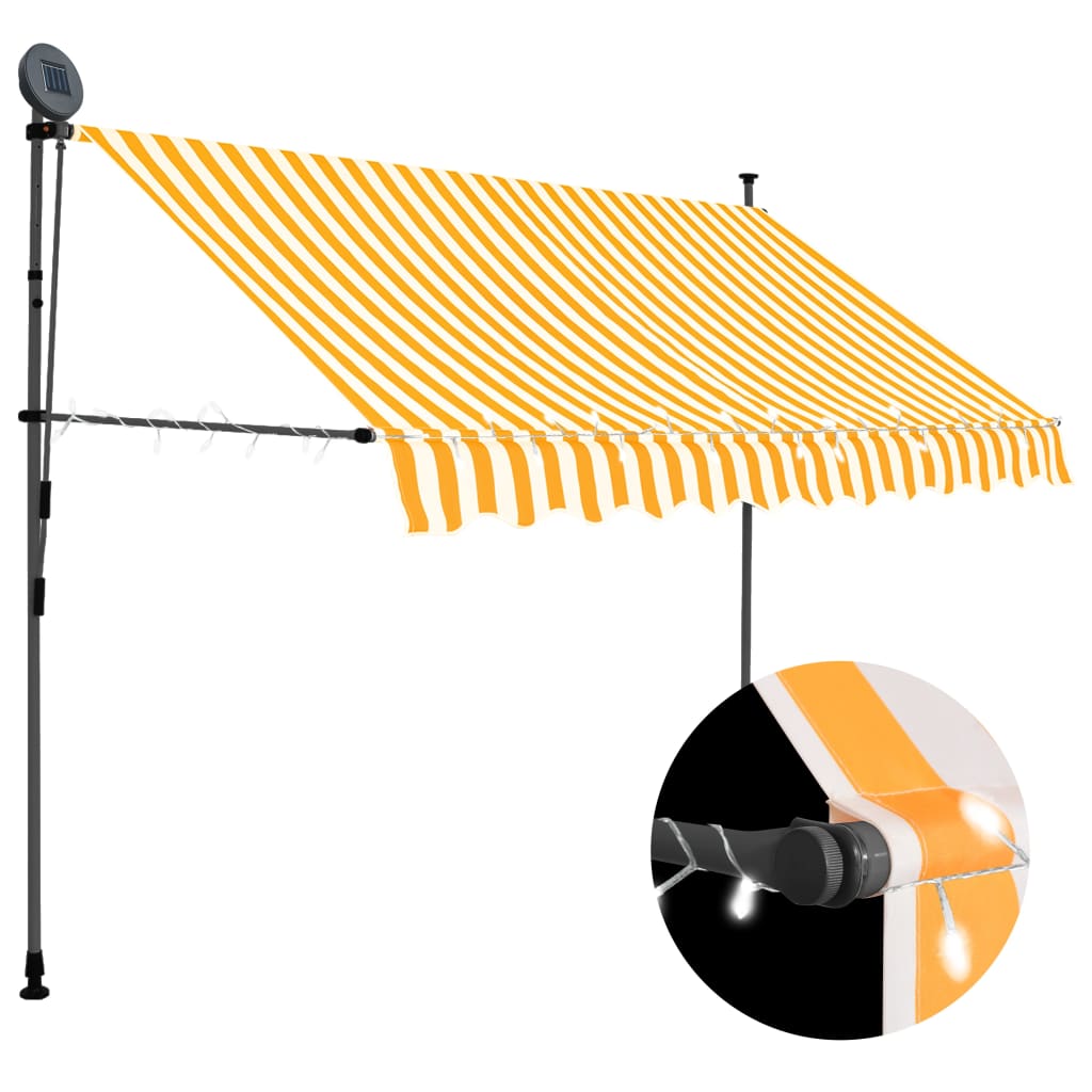 Manuell uttrekkbar markise med LED 250 cm hvit og oransje