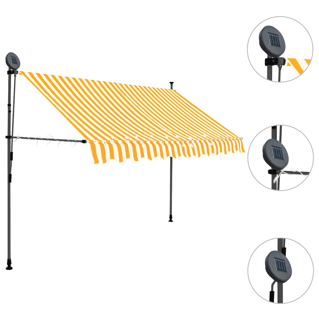 Manuell uttrekkbar markise med LED 250 cm hvit og oransje