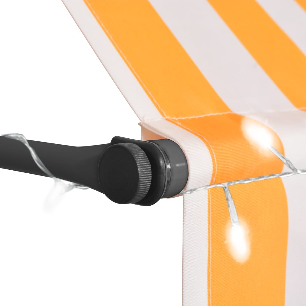 Manuell uttrekkbar markise med LED 250 cm hvit og oransje