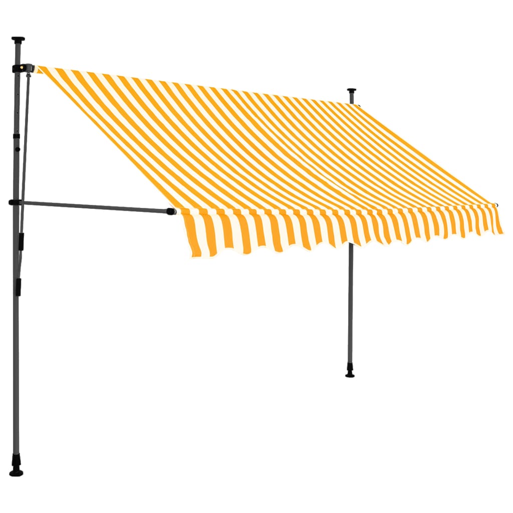 Manuell uttrekkbar markise med LED 300 cm hvit og oransje