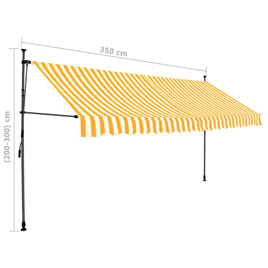 Manuell uttrekkbar markise med LED 350 cm hvit og oransje