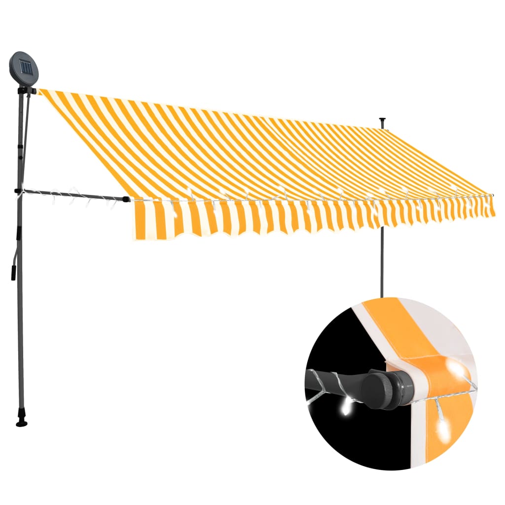 Manuell uttrekkbar markise med LED 400 cm hvit og oransje
