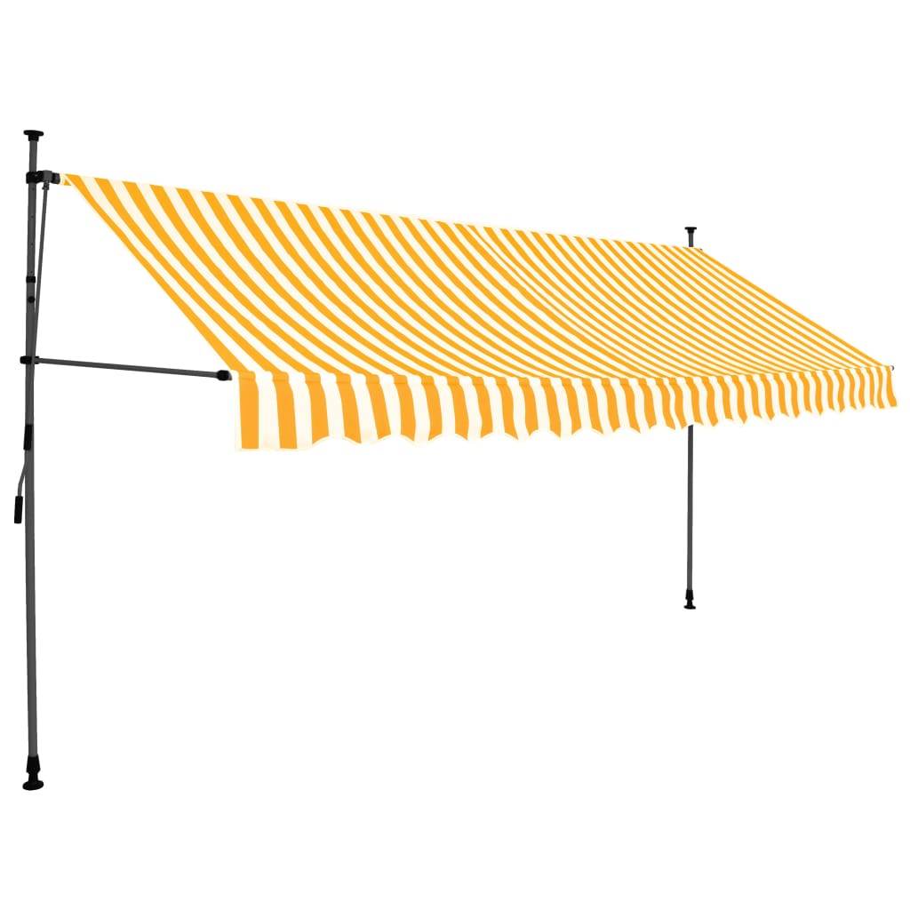 Manuell uttrekkbar markise med LED 400 cm hvit og oransje
