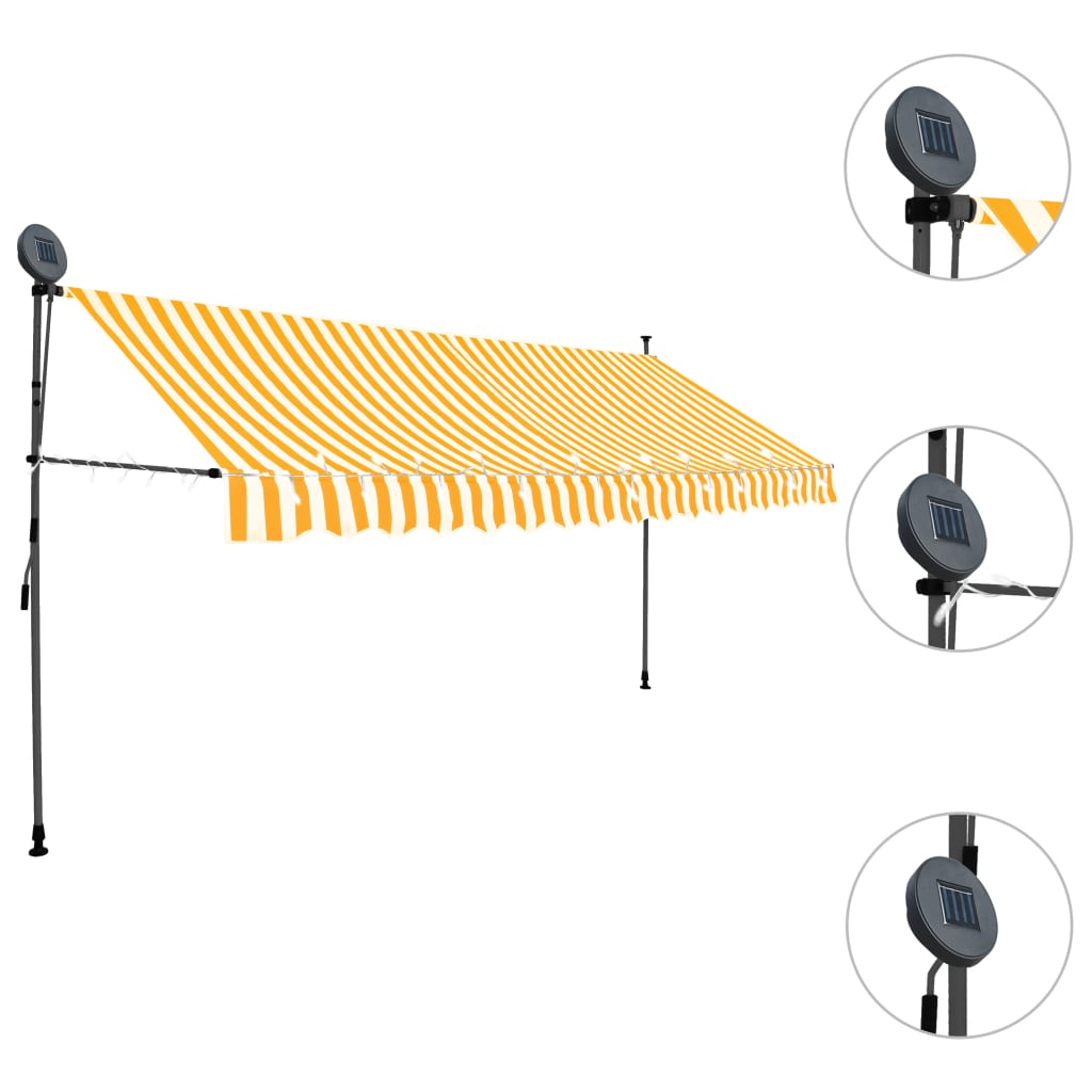 Manuell uttrekkbar markise med LED 400 cm hvit og oransje