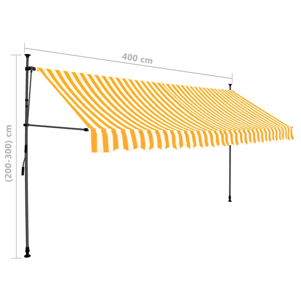 Manuell uttrekkbar markise med LED 400 cm hvit og oransje