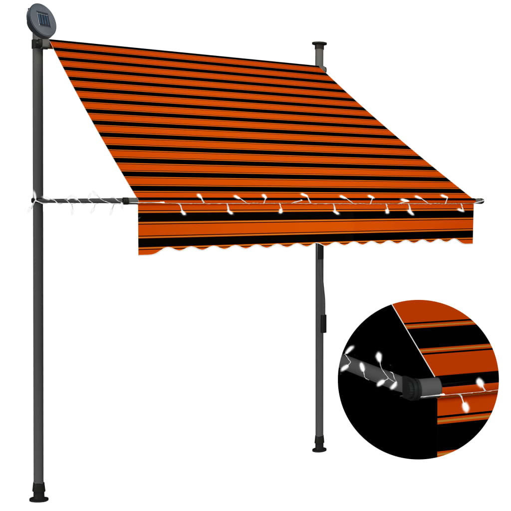 Manuell uttrekkbar markise med LED 150 cm oransje og brun