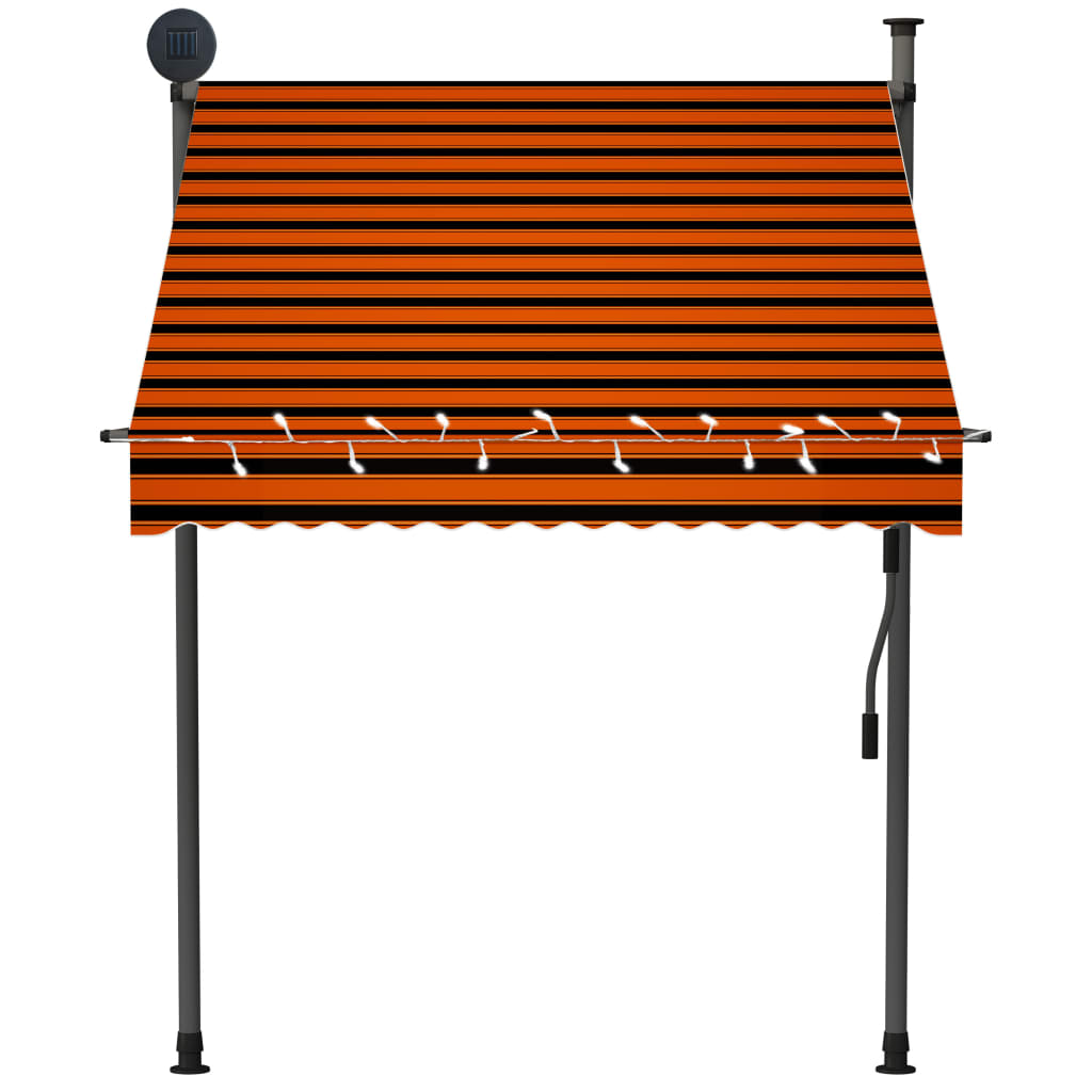 Manuell uttrekkbar markise med LED 150 cm oransje og brun