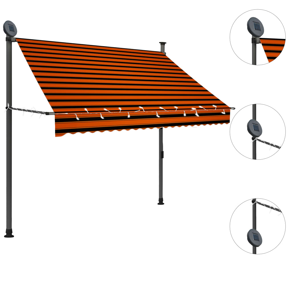 Manuell uttrekkbar markise med LED 200 cm oransje og brun