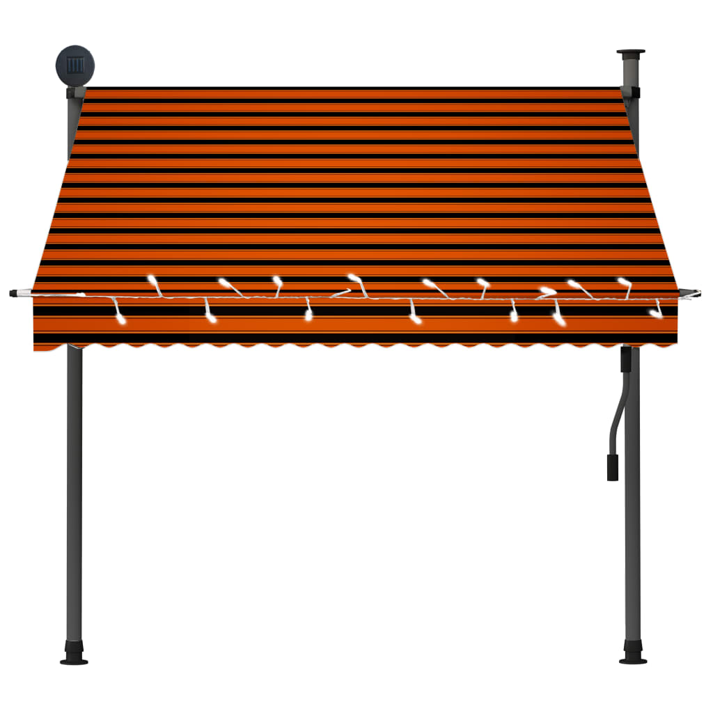 Manuell uttrekkbar markise med LED 200 cm oransje og brun