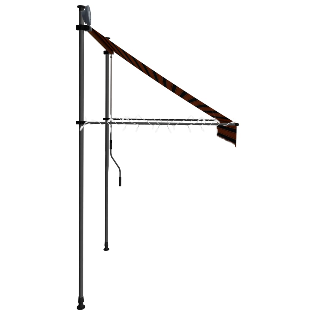 Manuell uttrekkbar markise med LED 200 cm oransje og brun