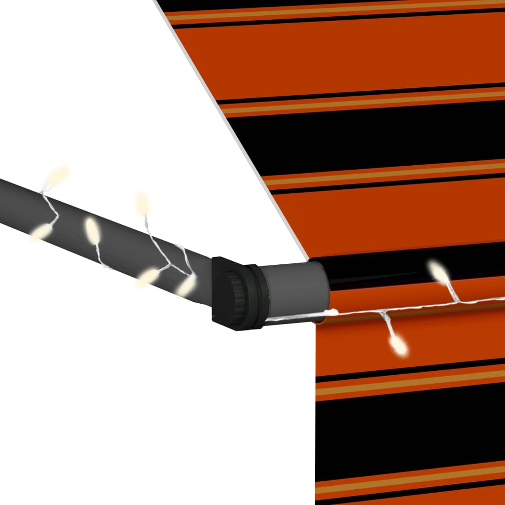 Manuell uttrekkbar markise med LED 200 cm oransje og brun