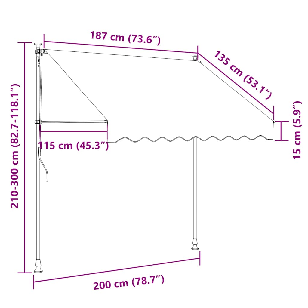 Manuell uttrekkbar markise med LED 200 cm oransje og brun