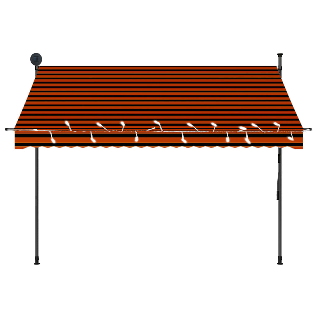 Manuell uttrekkbar markise med LED 250 cm oransje og brun