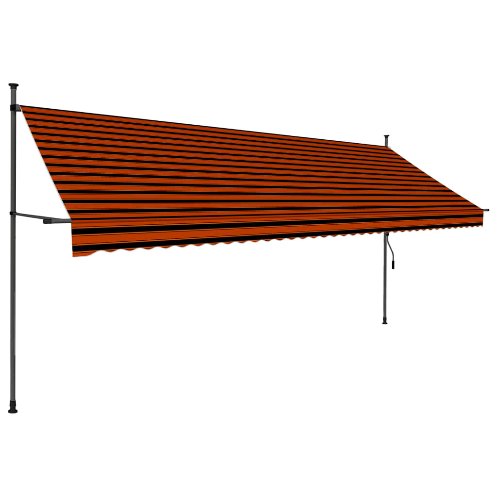 Manuell uttrekkbar markise med LED 400 cm oransje og brun