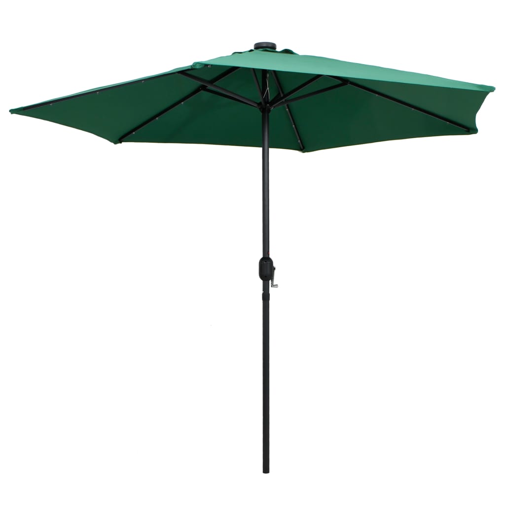 Parasoll med LED-lys og aluminiumsstang 270 cm grønn