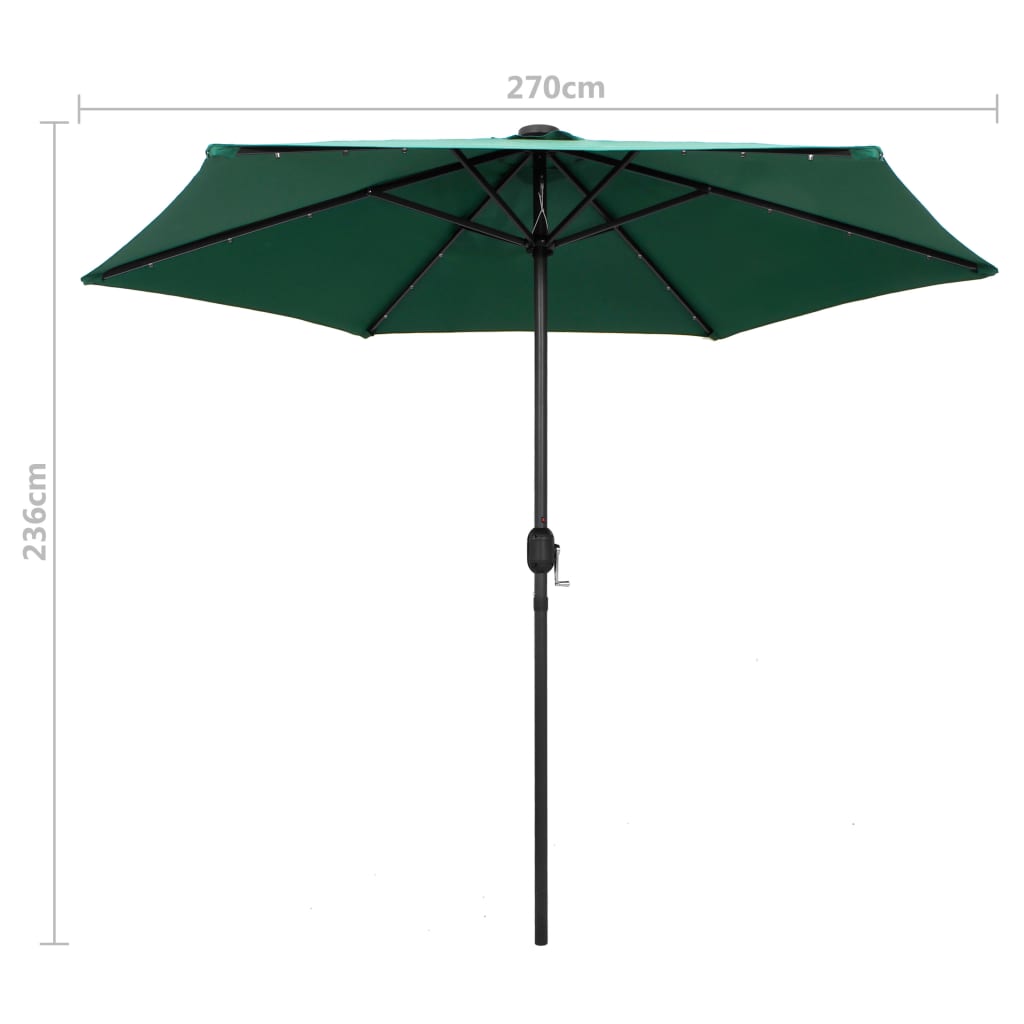 Parasoll med LED-lys og aluminiumsstang 270 cm grønn