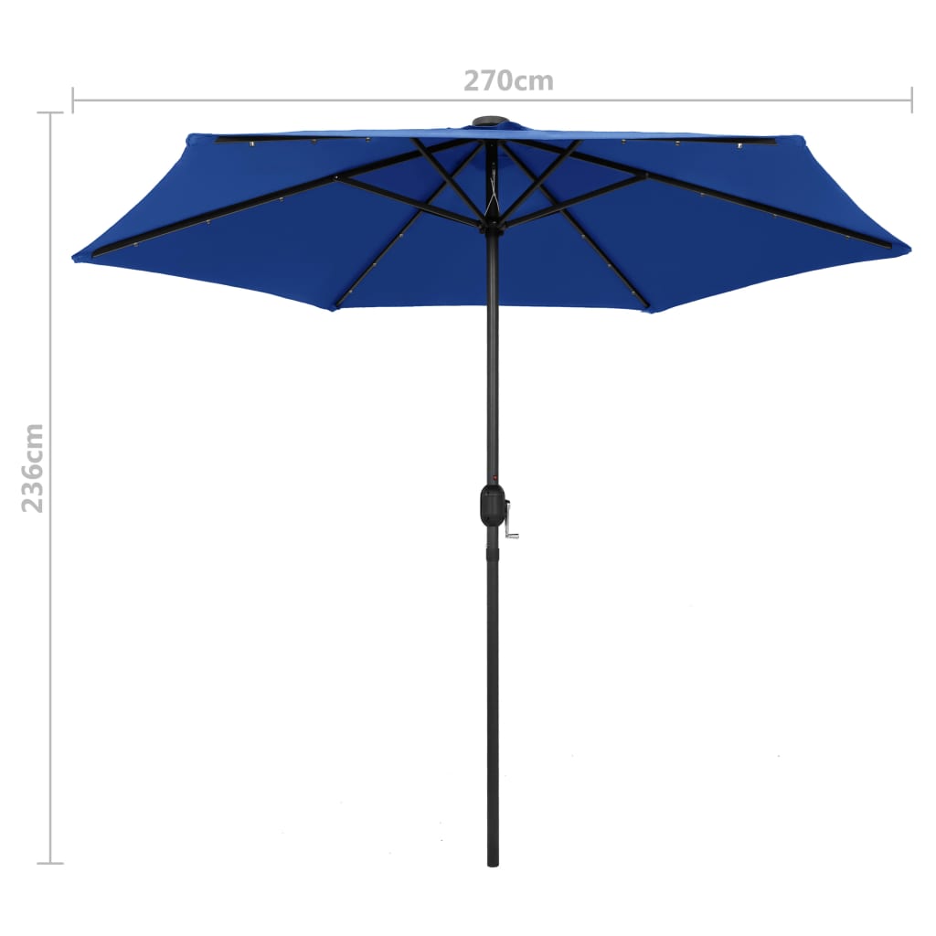 Parasoll med LED-lys og aluminiumsstang 270 cm asurblå