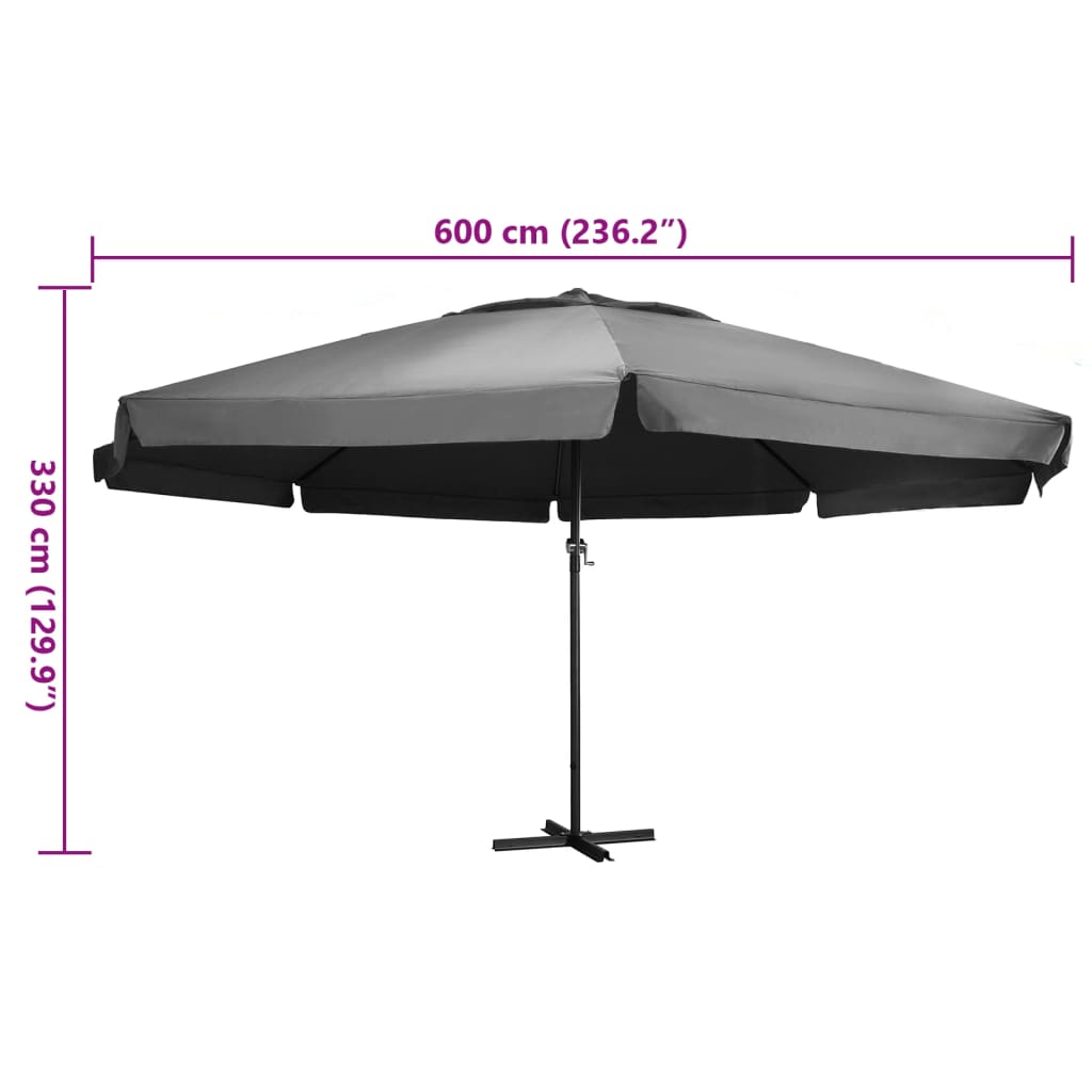 Parasoll med aluminiumsstang 600 cm antrasitt