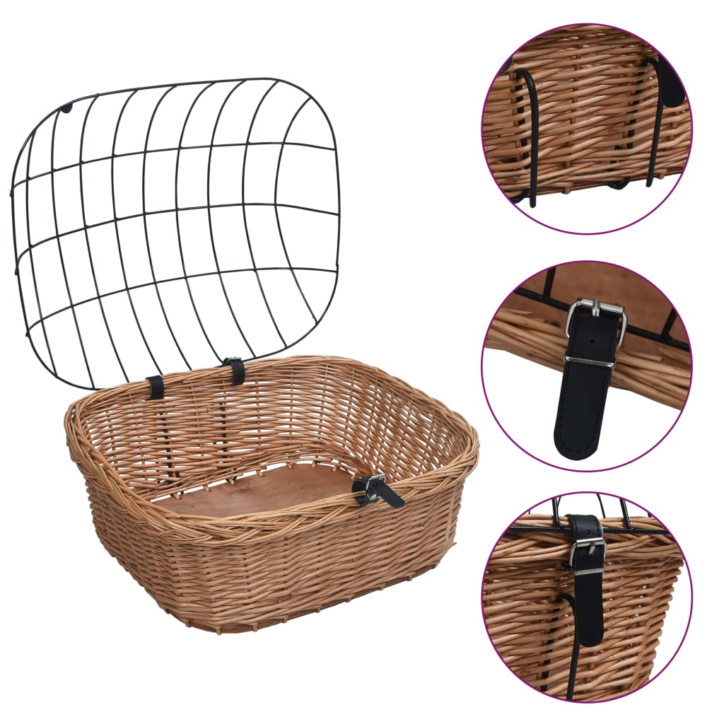 Sykkelkurv med lokk front 50x45x35 cm naturlig seljetre