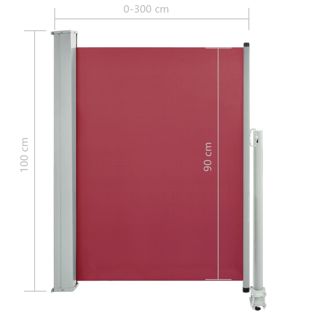 Uttrekkbar sidemarkise 100x300 cm rød