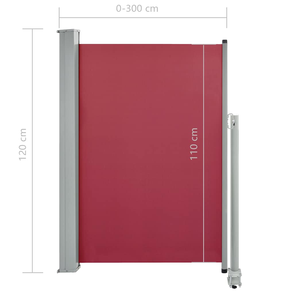 Uttrekkbar sidemarkise 120x300 cm rød