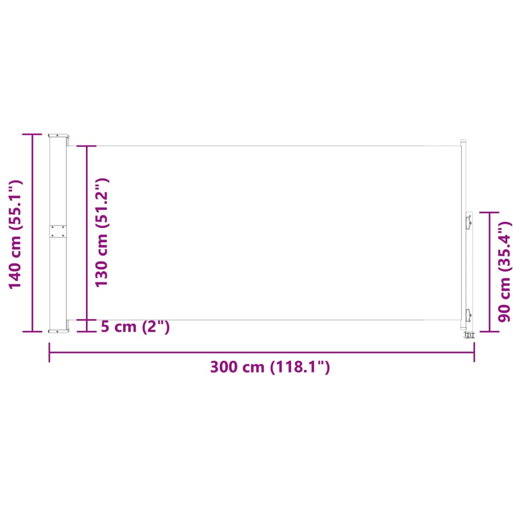 Uttrekkbar sidemarkise 140 x 300 cm brun