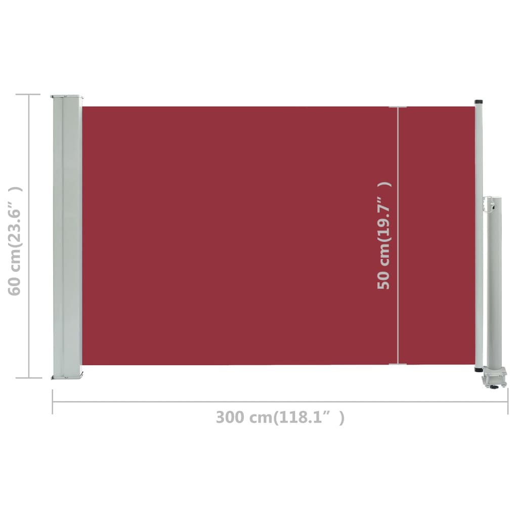 Uttrekkbar sidemarkise 60x300 cm rød