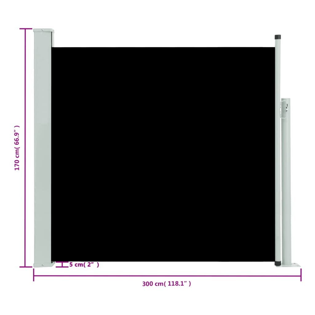 Uttrekkbar sidemarkise 170x300 cm svart