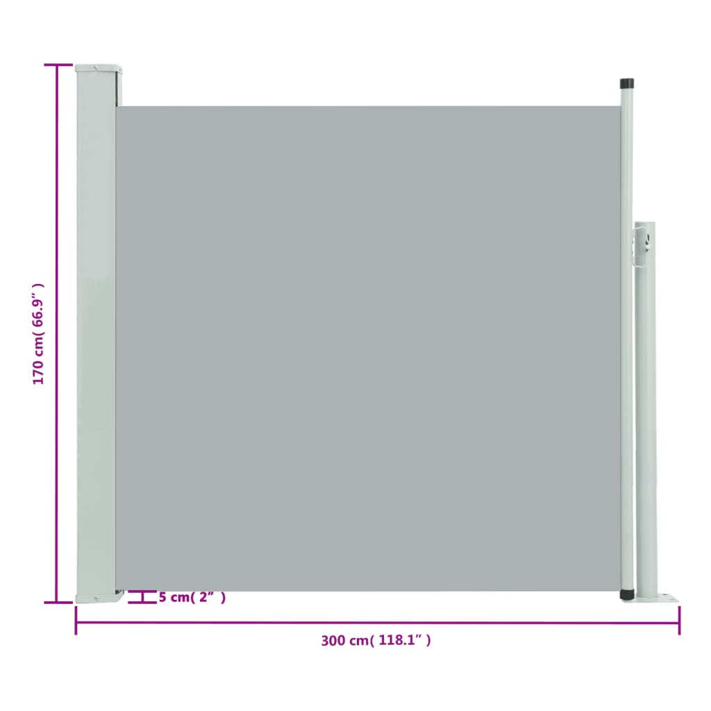 Uttrekkbar sidemarkise 170x300 cm grå