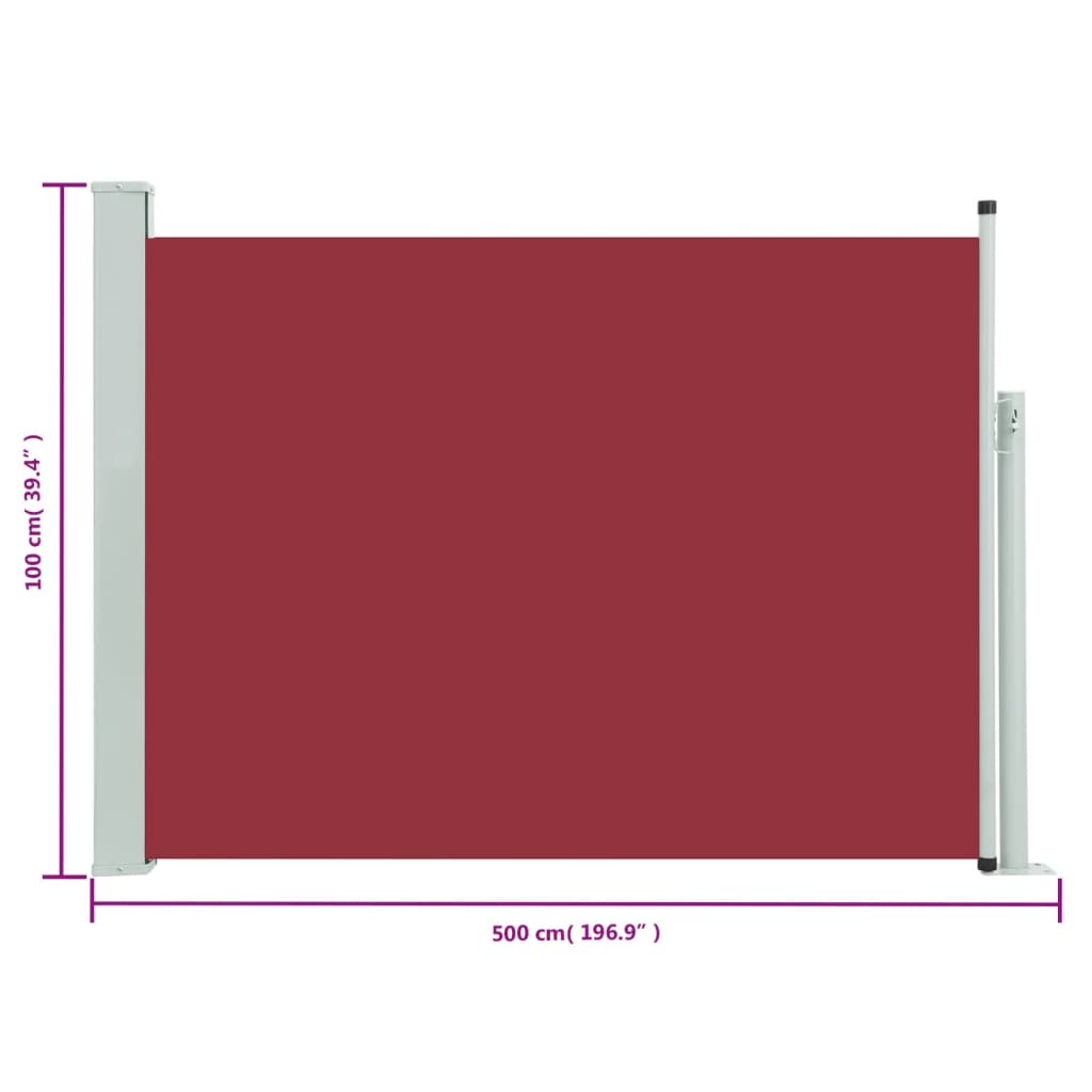 Uttrekkbar sidemarkise 100x500 cm rød