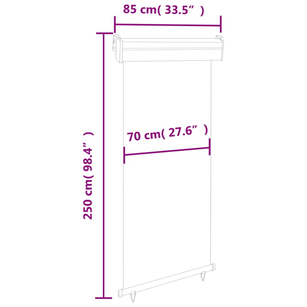 Sidemarkise for balkong 80x250 cm grå