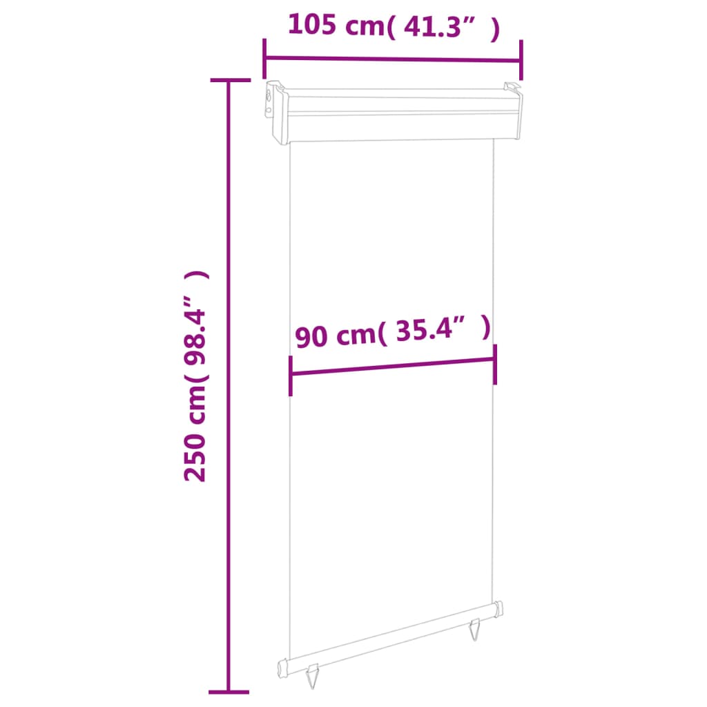 Sidemarkise for balkong 100x250 cm kremhvit